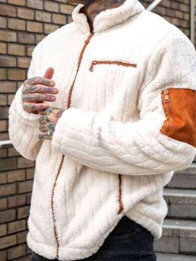Color Collision Design Plush Jacket For Men