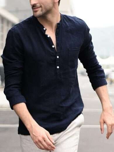 Plaid Collar Tops Turn Down Men Shirts Clothing