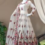 Elegant Cream Anarkali Suit with Floral Embroidery
