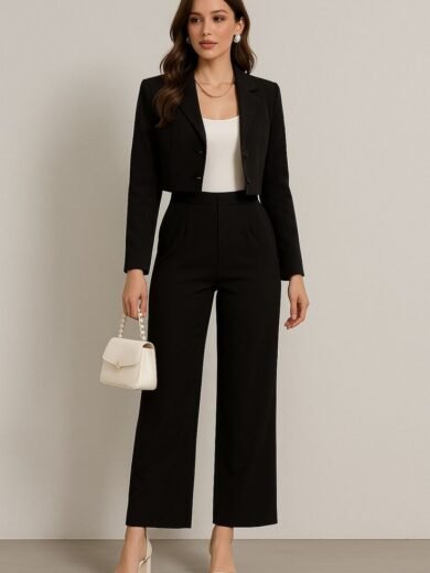 Elegant Black Co-Ord Set with Crop Blazer