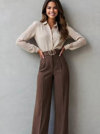 Classy Beige & Coffee Brown Formal Set for Women