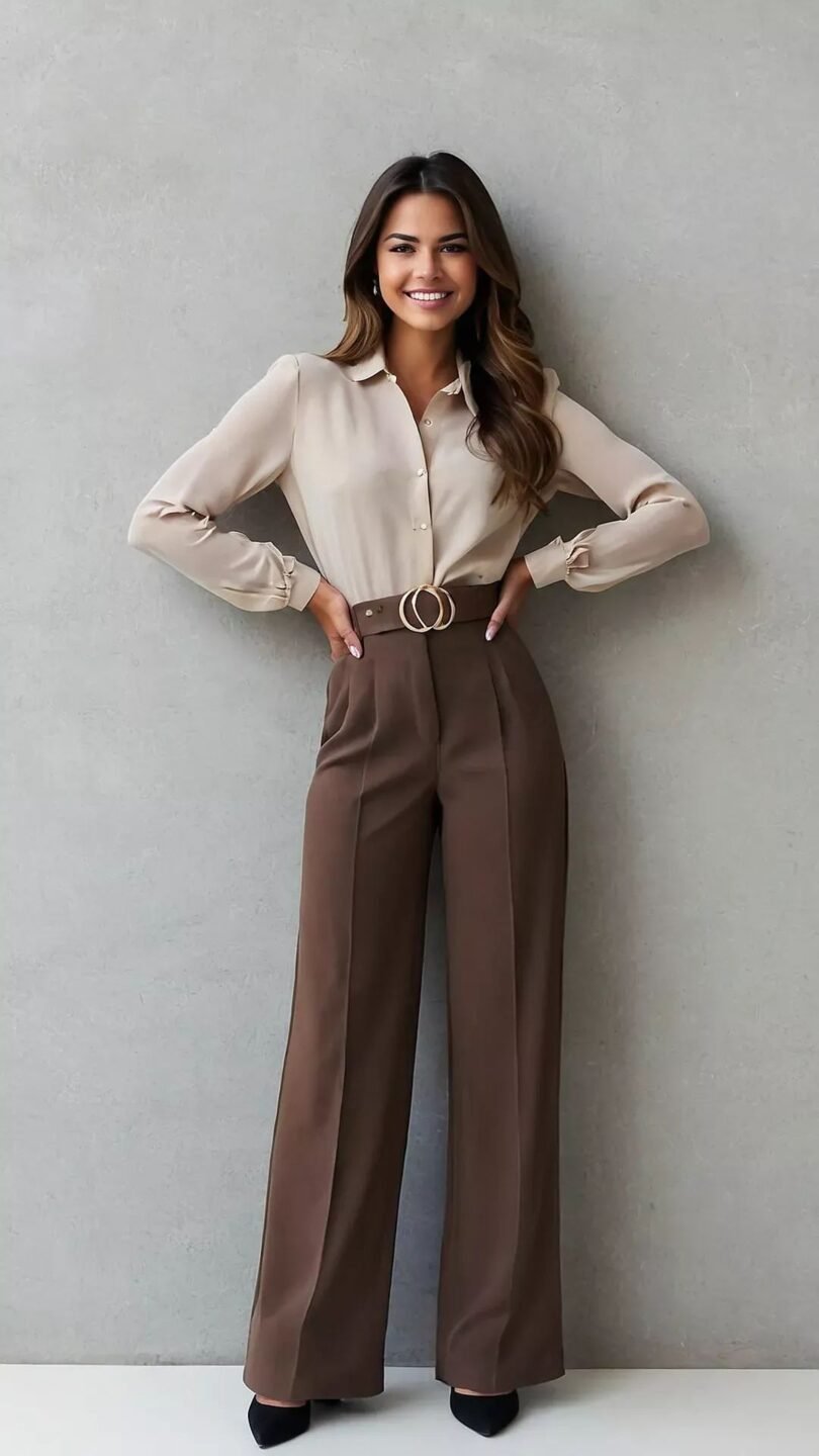 Classy Beige & Coffee Brown Formal Set for Women