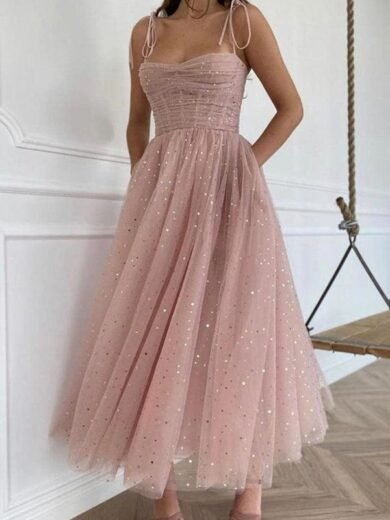 Blush Pink Sparkle Tulle Midi Dress