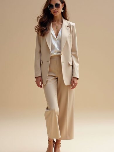 Elegant Beige Women's Formal Suit Set