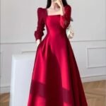 Classic Wine Red Fit & Flare Midi Dress
