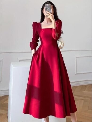 Classic Wine Red Fit & Flare Midi Dress